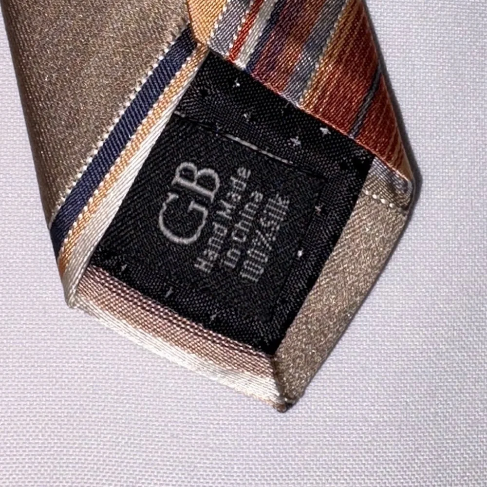 Geoffrey Beene Men’s Orange & Grey Striped 100% Silk Neck Tie